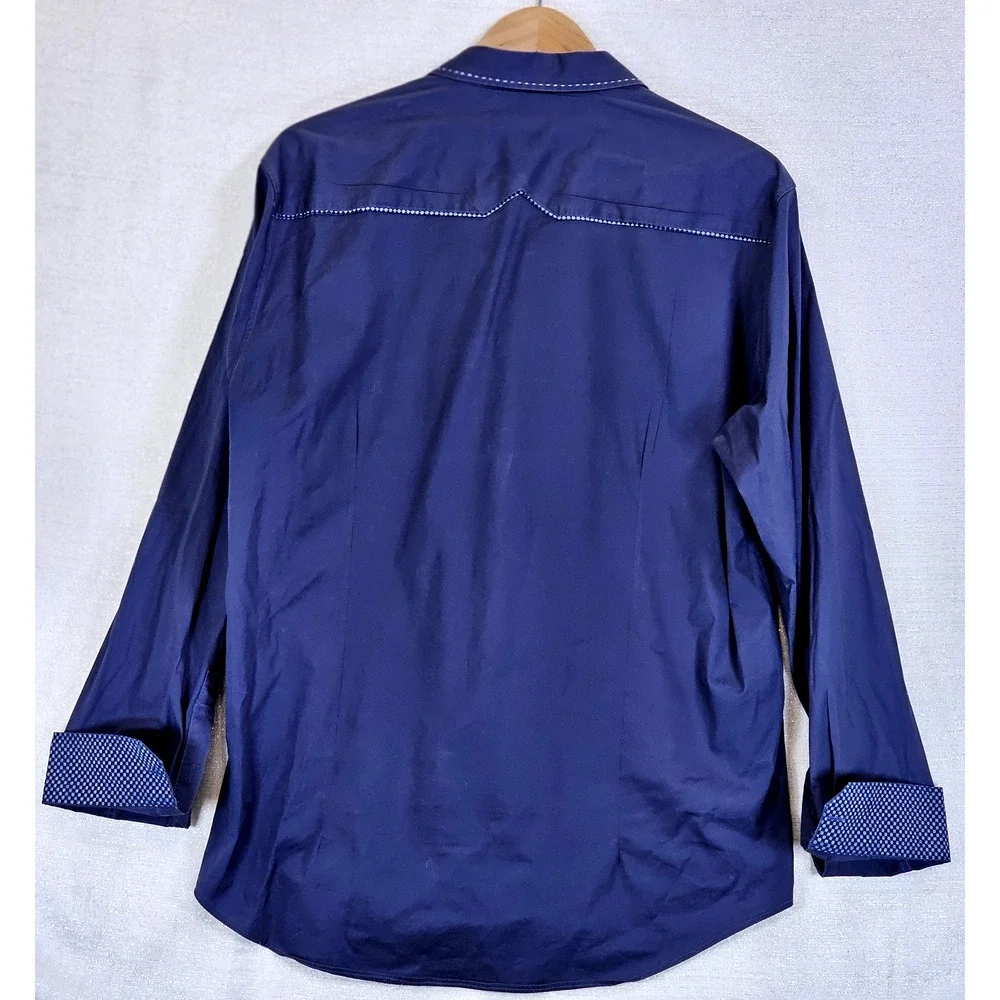 7 Diamonds Dress Shirt Men's XL Blue Stretch Button Up Long Sleeve Cuff Detail